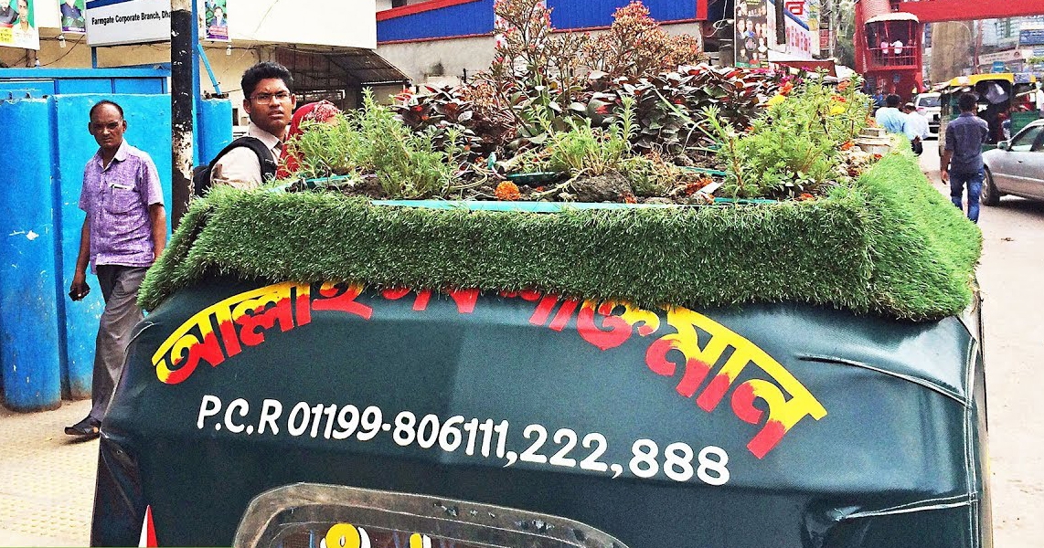অটোরিকশার উপর ছোট্ট বাগান