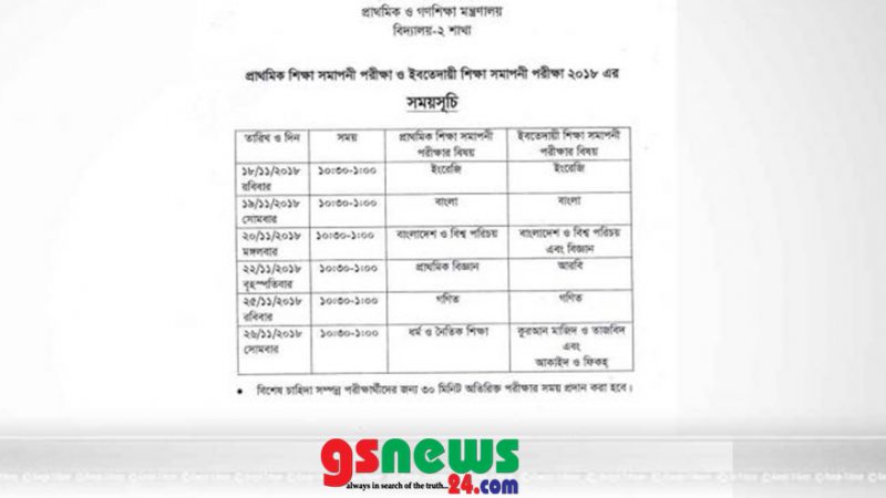 প্রাথমিক ও ইবতেদায়ি শিক্ষা সমাপনী পরীক্ষার রুটিন প্রকাশ
